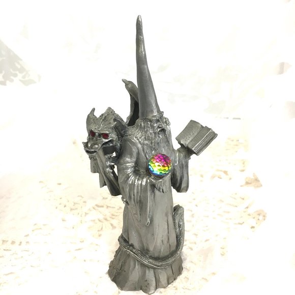 PERTH Pewter Wizard w/ Dragon – Book & Crystal Ball Figurine Vintage - Picture 5 of 15